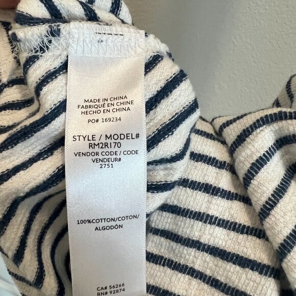 Splendid White & Navy Blue Striped Sleeveless V Neck Belted Onesie Romper - Picture 7 of 7